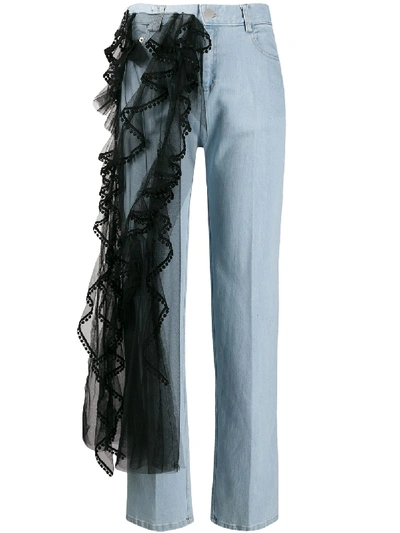 Act N°1 High Rise Straight Leg Tulle Jeans In Blue