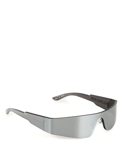 Balenciaga Mono Narrow Mask Frameless Mirror Sunglasses In Silver