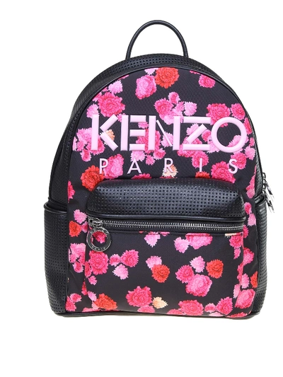Kenzo Kombo Peonie Perforated Eco Leather Backpack In Black
