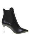SERGIO ROSSI LACE DETAILED LEATHER ANKLE BOOTS