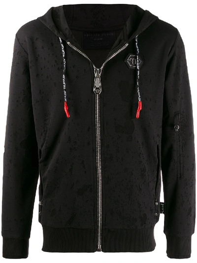 Philipp Plein Scarface Zip Front Hoodie In Black