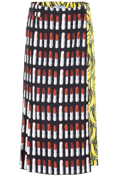 Prada Lipstick And Banana Skirt In Red,black,yellow