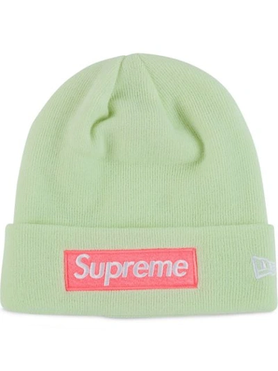 Supreme Knitted Logo Front Beanie In Green