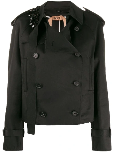 N°21 Embellished Short Trench Coat In Black