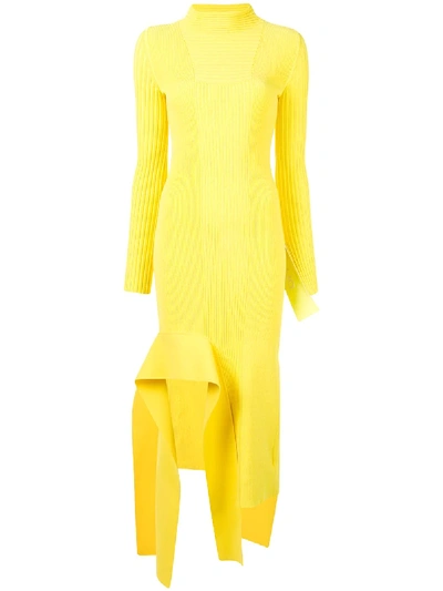 Off-white Ribbed Asymmetric Long Dress In Yellow