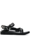 Arizona Love Trekky Paisley-print Buckled Sandals In Black,white