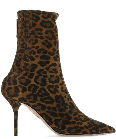 Aquazzura Leopard Print Stiletto Heel Boots In Multi