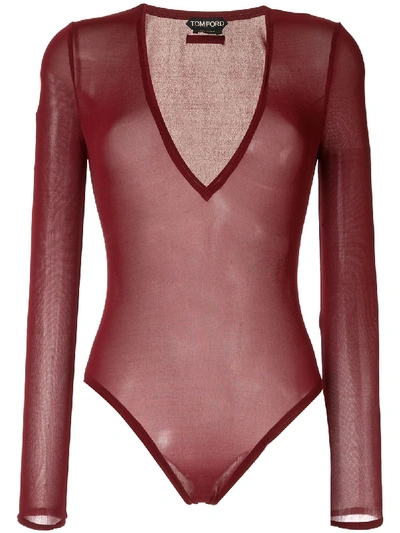 Tom Ford Deep V Neck Bodysuit In Red