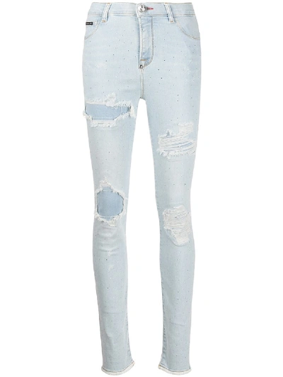 Philipp Plein Crystal Skinny Fit Jeans In White
