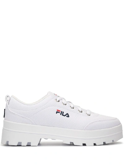 Fila Ridged Heel Logo Embroidered Trainers In White