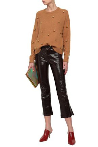 Alice And Olivia Bead-embellished Knitted Sweater In Camel