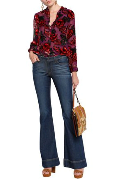 Alice And Olivia Floral-print Devoré-velvet Shirt In Purple