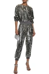 ALICE AND OLIVIA PETE CROPPED SEQUINED JERSEY TRACK PANTS,3074457345620395264