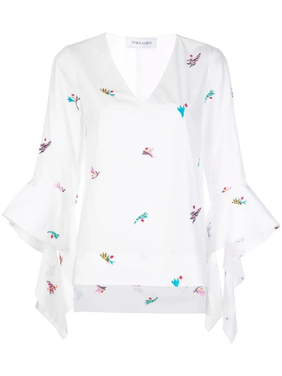 Prabal Gurung Embroidered Cascade-cuffs Blouse In White