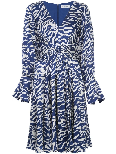 Prabal Gurung Flared Silk Dress In Blue