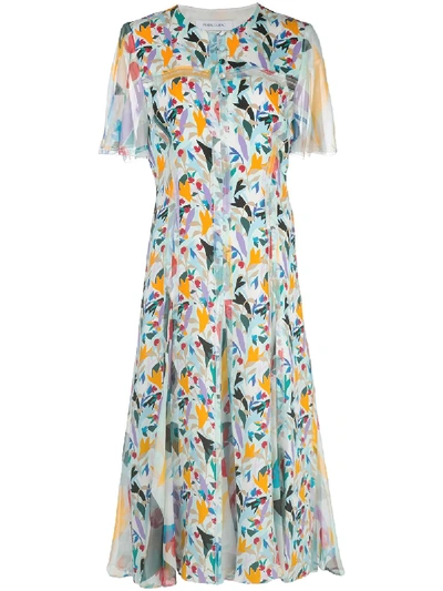 Prabal Gurung Floral-print Collarless Shirt Dress In Blue