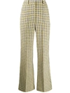 Victoria Beckham Houndstooth High Waist Wool Blend Wide Leg Pants In Yellow