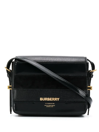 Burberry Small Grace Embossed Leather & Suede Crossbody Bag In Black