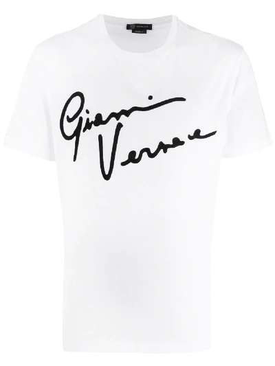 Versace Embroidered Cotton Jersey Plain T-shirt In White,black