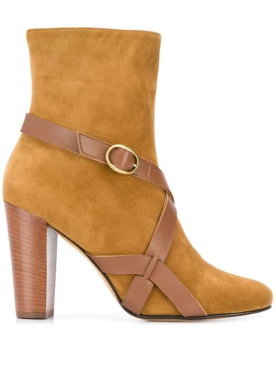 Michel Vivien Buckle Strap Ankle Boots In Brown