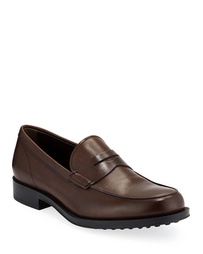 Tod's Men's Smooth Leather Penny Loafers In Brown