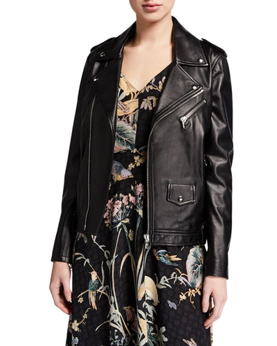 Red Valentino Leather Pleated Back Moto Jacket In Black