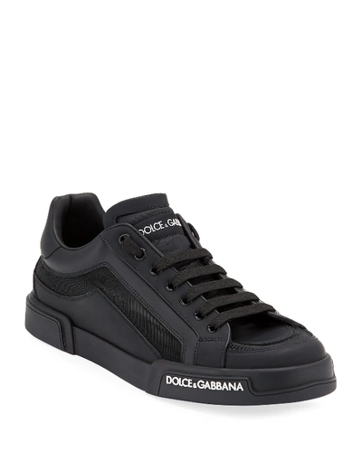 Dolce & Gabbana Men's Portofino Tonal Mesh & Leather Sneakers In Black