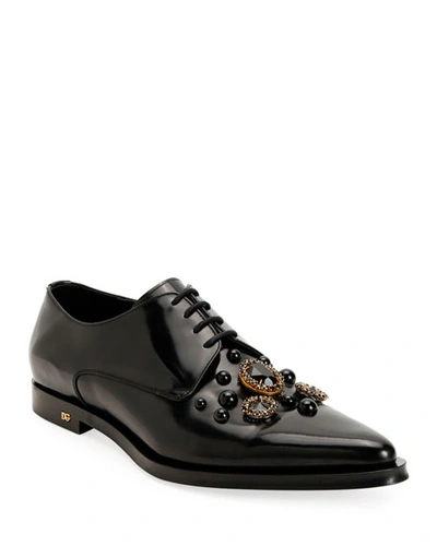 Dolce & Gabbana Men's Dna Embellished Point-toe Derby Shoes In Black