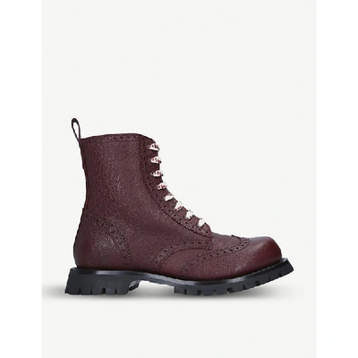 Gucci New Arley Pebble-grain Leather Brogue Boots In Wine Comb