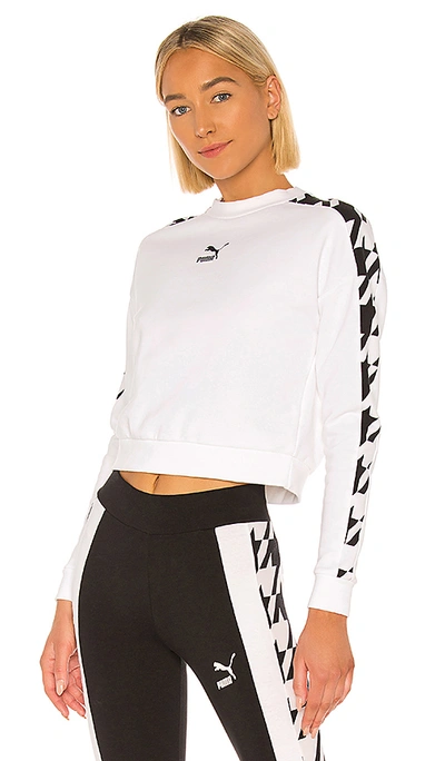 Puma Houndstooth-inset Cropped Sweatshirt In White