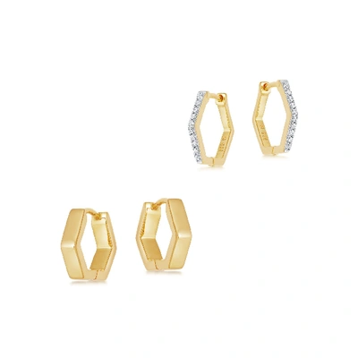 Missoma Hex Huggie Earring Set 18ct Gold Plated Vermeil