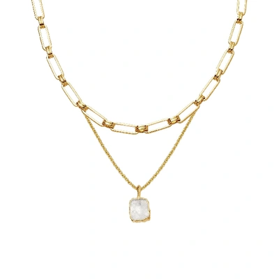 Missoma Aegis Moon Chain Necklace Set 18ct Gold Plated Vermeil/rainbow Moonstone