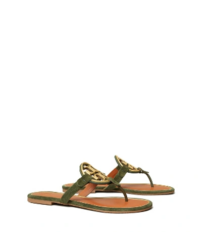 Tory Burch Miller Metal-logo Sandal, Suede In Leccio/gold