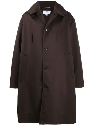 Oamc Single-breasted Zipped Hood Coat In Brown