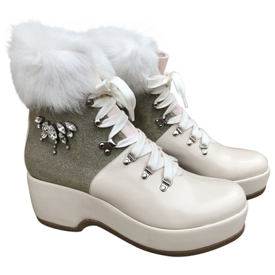 Pre-owned Rodo Leather Lace Up Boots In White