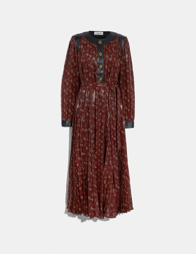 Coach Lurex Horse And Carriage Print Pleated Dress In Red - Size 06 In Colour<lsn_delimiter>red.