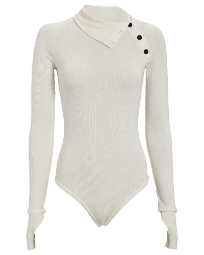Alix Nyc Linden Button-detailed Stretch-modal Turtleneck Thong Bodysuit In White