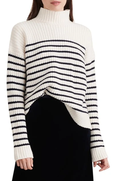 Alex Mill Seattle Stripe Mock Neck Merino Wool & Cashmere Sweater In Ivory/ Navy