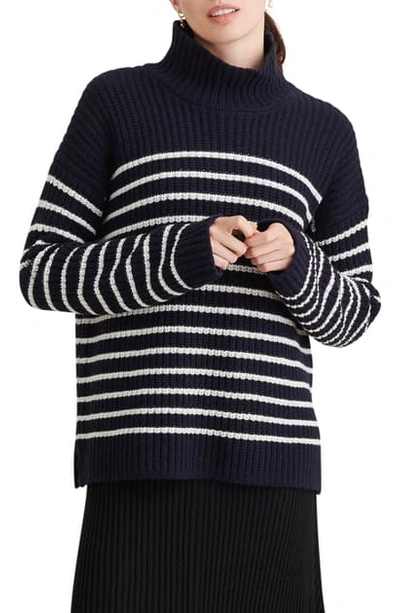 Alex Mill Seattle Stripe Mock Neck Merino Wool & Cashmere Sweater In Navy/ Ivory