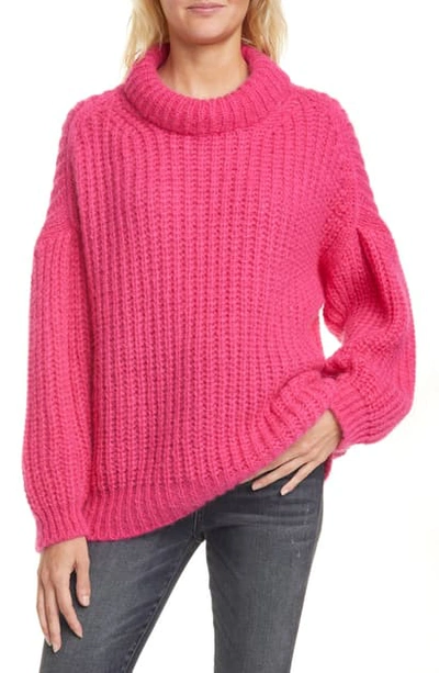 Ba&sh Emma Shaker Stitch Alpaca & Mohair Blend Mock Neck Sweater In Rose