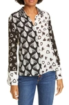 ALICE AND OLIVIA WILLA SKETCHED HEARTS SILK BLOUSE,CC911P03003