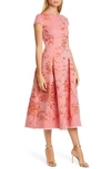 TALBOT RUNHOF SILK JACQUARD TWIG FIT & FLARE MIDI DRESS,PORTSMITH8-FP20