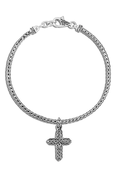 John Hardy Classic Chain Silver Cross Charm On 2.5mm Mini Chain Bracelet
