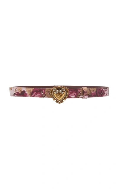 Dolce & Gabbana Faux Pearl-embellished Floral-jacquard Belt In Pink