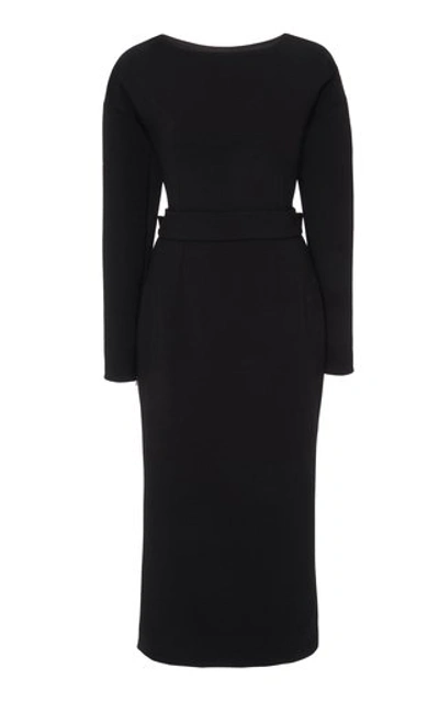 Dolce & Gabbana Bow Back Long Sleeve Wool Blend Crepe Dress In Black