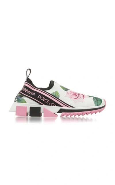 Dolce & Gabbana Sorrento Floral-print Stretch-knit Slip-on Sneakers In White