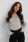 NA-KD SEQUIN ROUND NECK TOP - SILVER