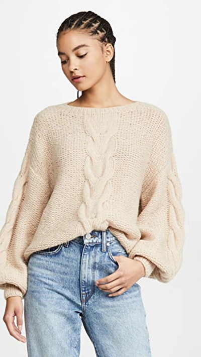 Eleven Six Sophia Cable Knit Balloon-sleeve Jumper In Pale Camel