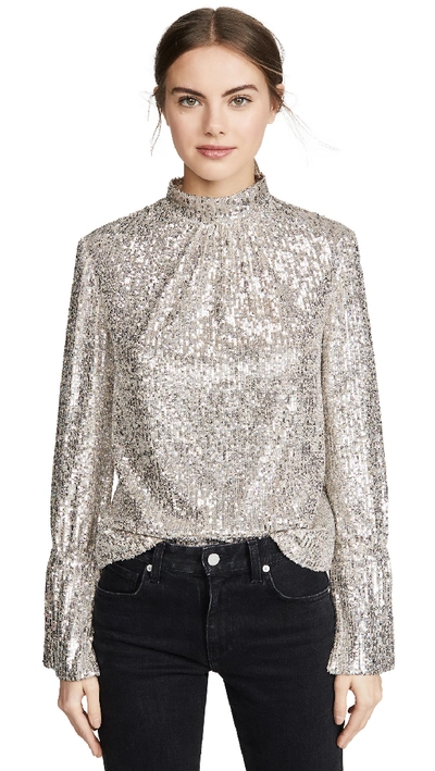 Zadig & Voltaire Tummy Sequined High-neck Long-sleeve Top In Nude