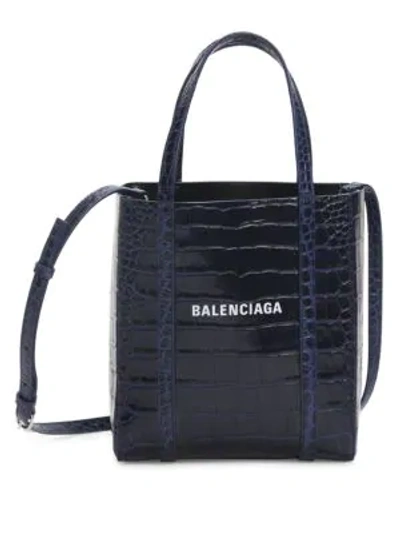 Balenciaga Extra Extra-small Everyday Croc-embossed Leather Tote In Indigo